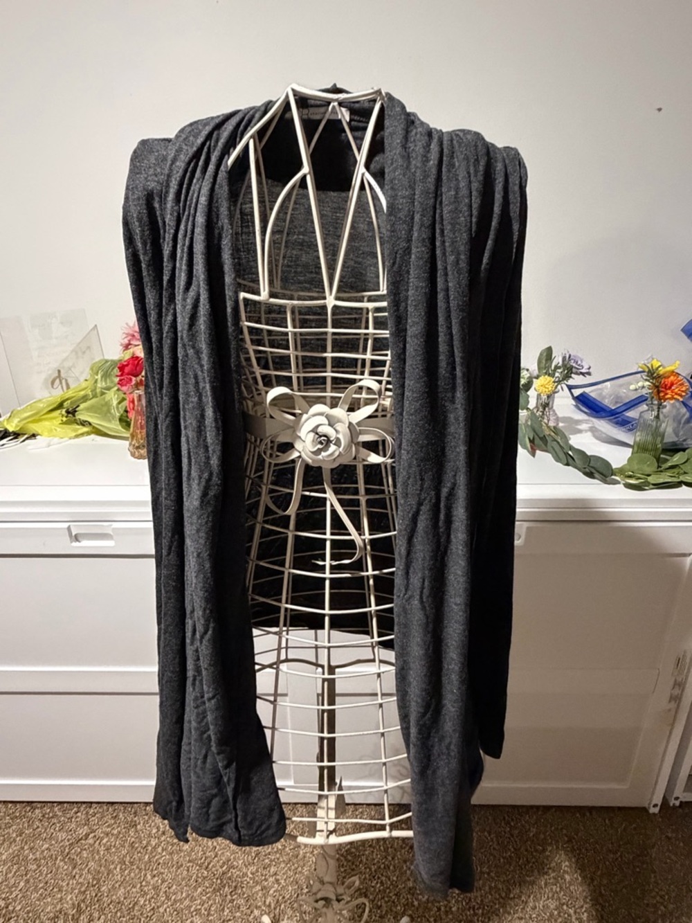 Charlotte Russe Charcoal Open Front Draped Cardigan